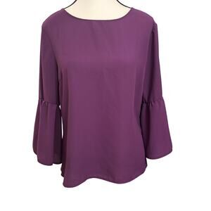 Meraki Purple Blouse Womens Medium Bell Sleeve Minimalist Top Career Work Shirt